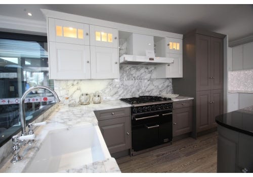 50% OFF RRP £24,700+ LAURA ASHLEY Bedale Clay & Chalk White Ex Display Kitchen, FALCON Range Oven, Rochester