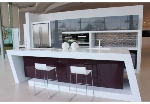 RECENTLY REDUCED: 65% off RRP £60,000 Porcelanosa Ex Display Anthracite and Vino High Gloss Kitchen, Designer Krion Island and Miele Appliances. JW1117PM.